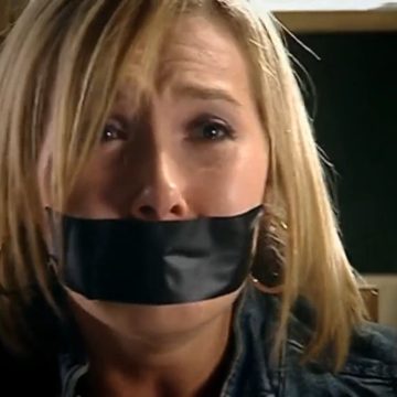 Rebecca Atkinson tape gagged in bondage
